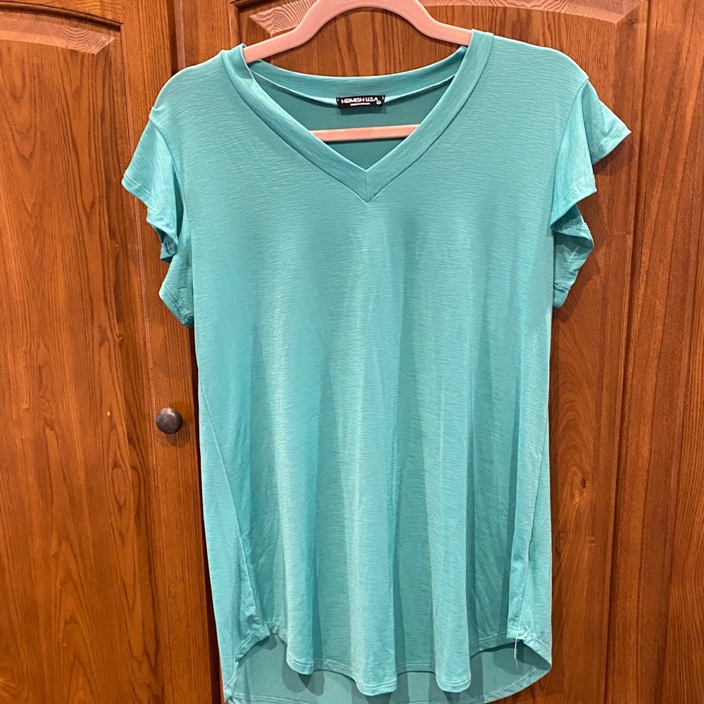 HEIMISH USA Aqua V-Neck Short Sleeve Top size small